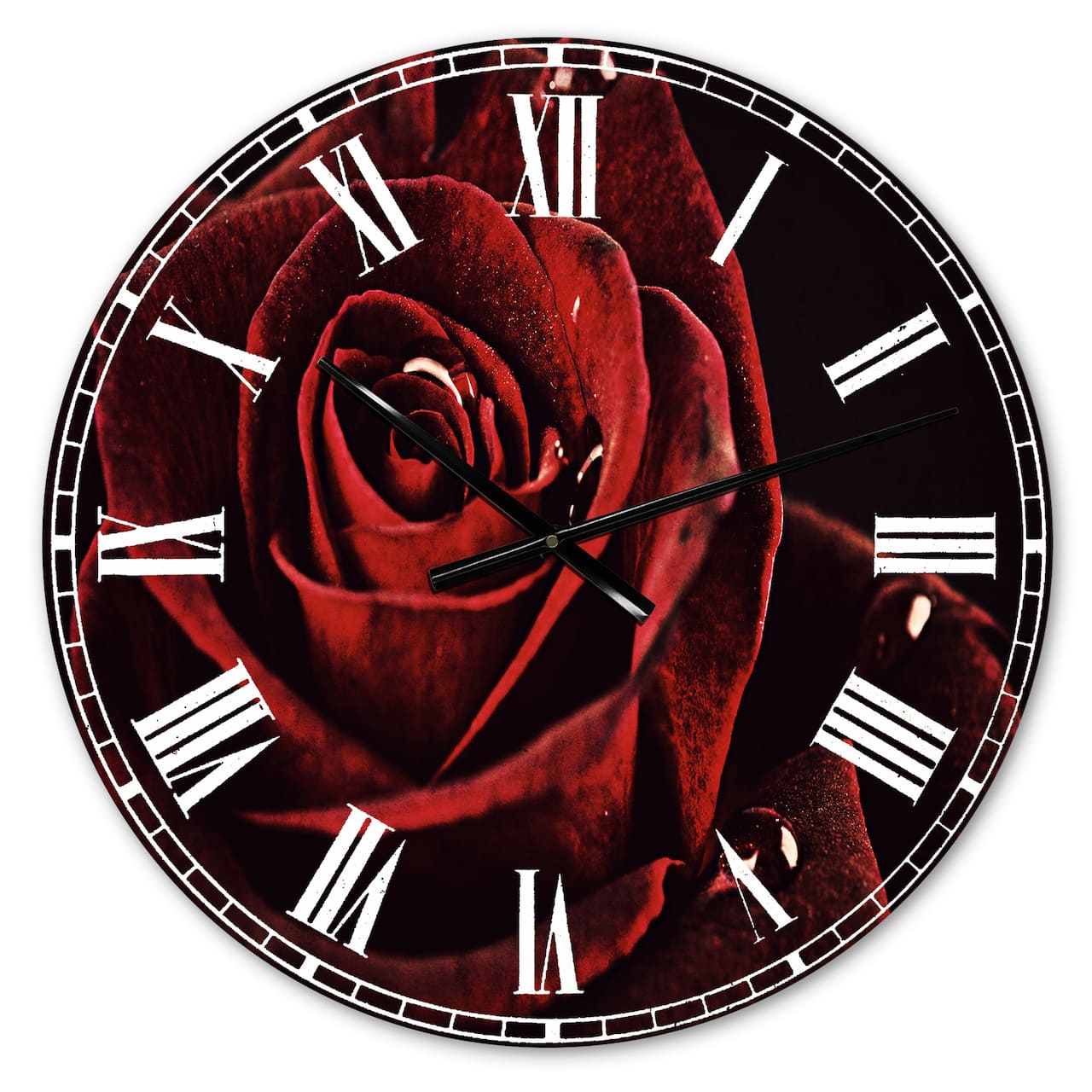 Designart 'Red Rose With Raindrops On Black Traditional Wall Clock